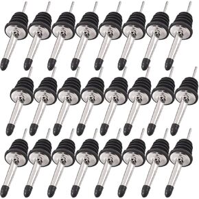 Newk Stainless Steel Pourers, 24 Pack Classic Bottle Pourers Tapered Spout with Rubber Caps, Suitable for Pours Liquor, Vinegar, Syrup or Olive Oils(24 Bottle Pourers+24 Dust Covers)