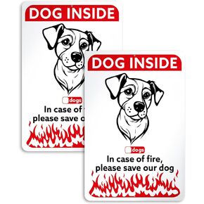 2PC Dog Inside - In Case of Fire Please Save Our Dog - 10x7 My Pet is Home Alone Aluminum Sign - Pet Inside Emergency Signs - Fire Signs for Pets