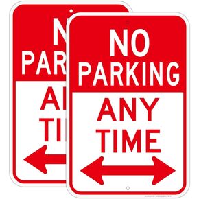 JIAMING No Parking Any Time Signs, No Parking With Arrows Signs, 2 Pack 18 x 12 Inch Engineer Grade Reflective Sheeting Rust Free Aluminum, UV Protected, Weatherproof, Easy to Install.