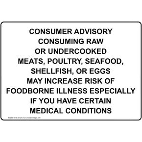 ComplianceSigns.com Consumer Advisory Consuming Raw Or Undercooked Label Decal, 7x5 inch Vinyl for Safe Food Handling