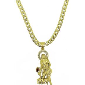 14kt GP Saint Lazarus Pendant With 24" Necklace Gold Stainless Steel - San Lazaro Dije Con Cadena De 24 Pulgadas Oro Acero Quirurgico