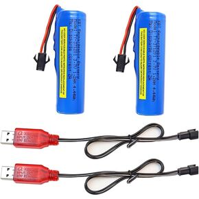 KBT 2 pack 3.7 volt 1200mAh Li-ion Rechargeable Battery Pack for RC Car, SM 2Pin Plug 3.7 Volt Lithium-ion Batteries with 2 RC Battery Charger for RC Truck, RC Boat, RC Stunt Car, Gel Blaster