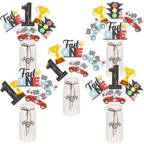 Fast One Birthday Decorations for Boys - 24pcs Race Car Centerpieces Sticks, Race Car Themed 1st Birthday Party Decorations, Vintage Fast One Retro Racing Car Birthday Table Centerpieces