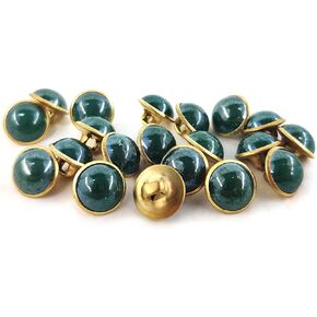 Deep Green Resin Sewing Buttons Brass Metal Base with Shank 30 Pcs - 10mm, 13/32"