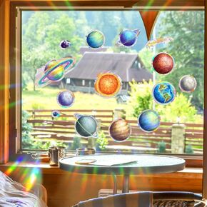 Window Decals for Birds Strikes,Large Painted Planet Anti-Collision Bird Deflectors,Suncatcher Stickers Rainbow Window Clings for Glass Windows (BL106)