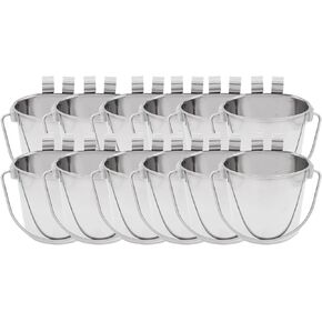 Fuzzy Puppy Flat Sided Pail with Dual Hooks, Snugly Fit On Dog, Cat and Critter Crates & Cages, Heavy Duty Stainless Steel | 4 Quart, 12-Pack (PN: FSP-4-12PK)