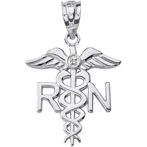 Claddagh Gold 925 Sterling Silver Caduceus RN Charm Registered Nurse CZ Pendant