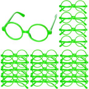 obmwang 20 Pack Green Round Glasses Frame No Lenses Wizard Glasses for Birthday Halloween Costume Dress Up Party Favors