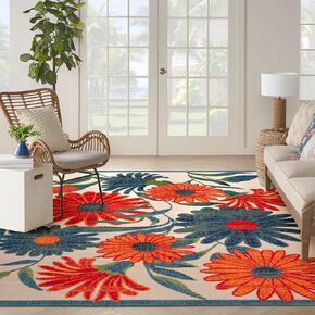 Nourison Aloha Indoor/Outdoor Beige 2'8'' x 4' Area-Rug, Easy-Cleaning, Non Shedding, Bed Room, Living Room, Dining Room, Backyard, Deck, Patio (3x4)