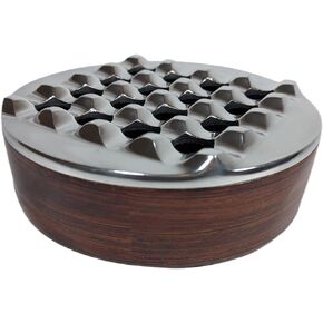 Ashtray with Lid for Cigar, Metallic Wood Design, Windproof Ashtrays for Home Office Tabletop Outside Patio Outdoor Balcony (7.0"x7.0"x2.5") (Black 16)