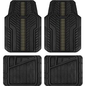 Automotive Floor Mats, Heavy Duty Rubber Car Mats Set, Front and Rear Car Mats with Heel Pad & Anti-Slip Backing, All Weather Protection, Trim-to-Fit for Automotive SUV, Sedan, Van Black