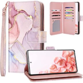 Fingic Pixel 7 Pro Case, Google Pixel 7 Pro Case Wallet, Rose Gold Marble 9 Card Holder PU Leather Detachable Wrist Strap Wallet Case for Women Girl Cover for Google Pixel 7 Pro 5G (6.7 inch)
