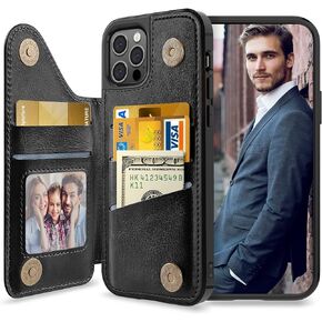 LOHASIC for iPhone 13 Pro Wallet Case, 5 Card Holder Phone Cover to Men Women, Premium PU Leather Credit Slot, Magnetic Clasp Kickstand Protective Flip Folio Portfolio Pocket, 6.1 Inch - Black