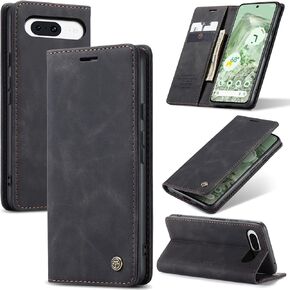 for Google Pixel 8A 2024 Flip Matte Leather Case, Slim Stitched Frosted PU Folio Book Wallet Cover with Kickstand, Card Holders, Cash Slot, Magnetic Closure. Talk w/Front Cover Closed (Coffee)