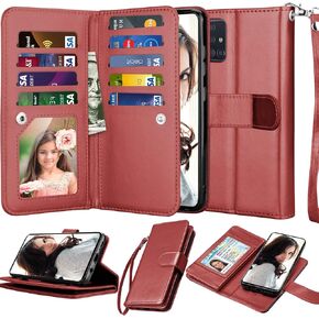 NJJEX Wallet Case for Samsung Galaxy A51, for 6.5" Galaxy A51 Case,[9 Card Slots] PU Leather ID Credit Holder Folio Flip [Detachable] Kickstand Magnetic Phone Cover & Lanyard for Samsung A51 -Black