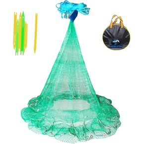 Saltwater Fishing Cast Net, Hand Throw Fishing Cast Net with Eco-friendly Rubber Sinker 1/2 Inches Mesh for Saltwater Freshwater Size 4ft-12ft