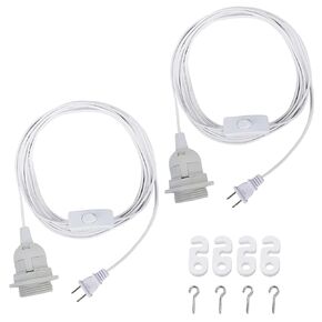 Pendant Light Cord - 15 Feet Hanging Light Bulb with Plug in Cord - 2 Pack Lamp Cord E26 Light Socket with Wire Black Extension Chandelier Lantern Cable with On/Off Switch (No Bulb Included)