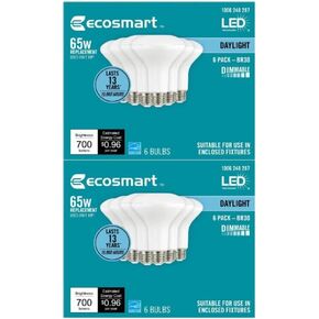 LED TECHNOLOGY EcoSmart 65-Watt Equivalent BR30 Dimmable LED Light Bulb Daylight (12-Pack)