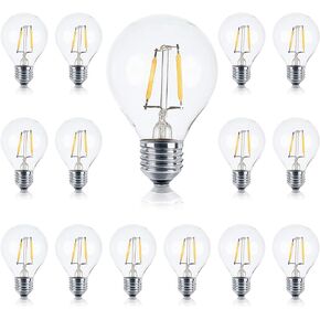 Brightech Ambience PRO Replacement LED Light Bulbs, 1 Watt LED Edison-Inspired Exposed Filaments Bulbs, G40/G45 Energy Efficient Outdoor String Lights Bulbs - 15 Pack