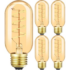 Vintage LED Spiral Filament Bulb T14, E26 LED Bulb 4W Equivalent E26 Bulb 40 Watt Warm White 2200K E26 Edison Bulb dimmable AC120V 400LM,Decorative Antique Filament Light Bulbs,Amber Glass,Pack of 4