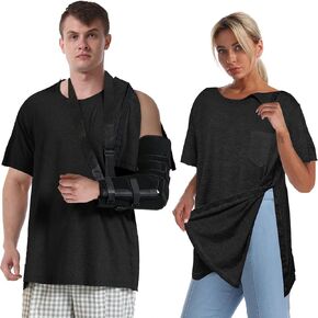 Post Shoulder Surgery Shirts for Women Unisex Snap Tear Away Shirt for Men Short Sleeve Chemo Port Access Adaptive Clothing