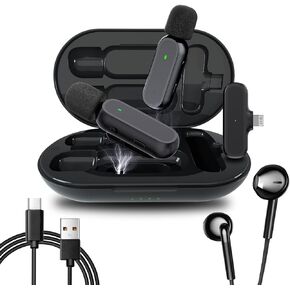 2 Pack Wireless Lavalier Microphone for iPhone iPad with 800mAh Charging Case, RockyMars Clip on Lapel Mic, Plug-Play, Noise Reduction, Portable Microphone for Video Recording/FaceTime/Online Live