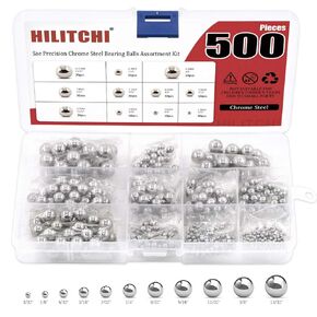 Hilitchi 510 Pcs Metric Precision Chrome Steel Bearing Ball Assortment Kit