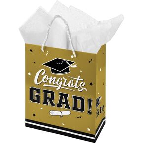 Gatherfun Graduation Gift Bag Supplies Black and Gold 13" Large 2023 Graduation Party Gift Bags with handles and Tissue Paper for College Senior Junior Graduates 1 Pack Black-1