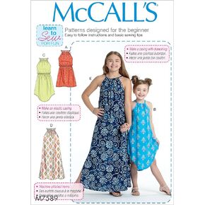 McCall Patterns Children's/Girl's Gathered Neckline Sleeveless Dresses