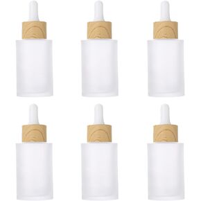 12Packs 30ml Frosted Glass Dropper Bottles for Essential Oils with Wooden Caps Empty Glass Liquid Container Holder with Wooden Lids for Travel Home Store Use