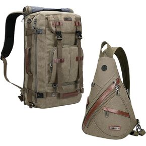 WITZMAN Canvas Backpack Vintage Travel Backpack Large Laptop Bags Convertible Shoulder Rucksack Canvas Sling Bag Sling Backpack Crossbody Chest Bag
