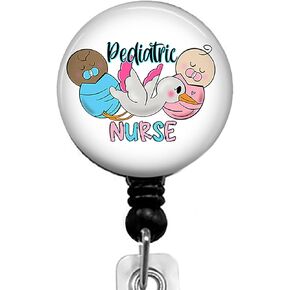 Pediatric Nurse Retractable ID Card Badge Holder with Alligator Clip, Name Nurse Decorative Badge Reel Clip on Card Holders