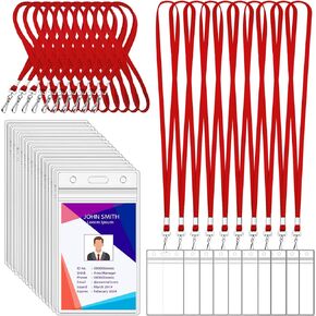 30 Pack Badge Lanyards with ID Card Holders Red Lanyards with Vertical Waterproof ID Badge Holder for Office, School, Travel (Black)