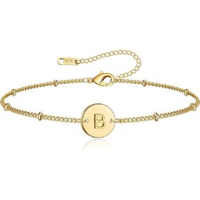 Staligue Gold Initial Bracelet for Women Girls 18K Gold Plated stainless steel Beaded Chain Coin Disc Engraved A-Z letter Bracelet