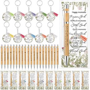 10 Sets 10 Sets Christian Church Gifts Bulk Bible Verse Bamboo Pens Floral Keychain Inspirational Bookmark Religious Biblical Party Gift Spread God's Word for Women Sunday School Church Visitor