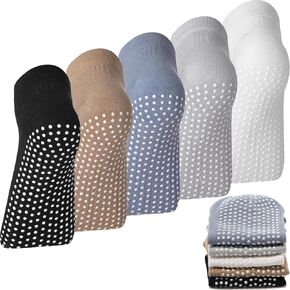 Geyoga 5 Pairs Unisex Non Slip Socks with Grip Anti Skid Slipper Barre Socks for Yoga Pilates Barre Home Workout