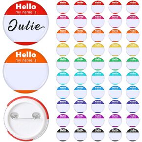 50 Pcs Hello My Name is Name Tag Button Badge 1.5" Name Tags Back Blanks 10 Colors Name Badge Labels for Themed Party School Office Conferences Family Parties