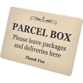 Parcel Box Sign - Manufactured from Metal. Aluminium with 3M adhesive. Notice for deliveries, packages and post. Make sure you don’t lose any mail again (Brass)