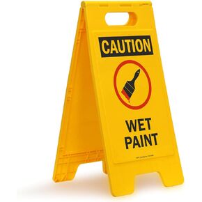 SmartSign "Caution - Wet Paint" Folding Floor Sign | 25" x 12" Plastic