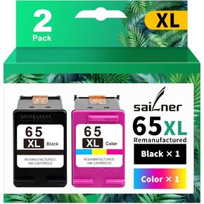 SAILNER 65 XL Remanufactured Ink Cartridge Replacement for HP Ink 65 Black and Color Combo Pack 65XL for Envy 5055 5052 5058 DeskJet 3755 2655 3752 3720 3722 3723 3758 2652 2622 Printer for HP Ink 65