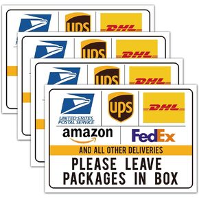 4 Package Delivery Sign for Outdoor, Delivery Instructions for Amazon, FedEx, DHL, Ups, Usps Sign, leave packages here Stickers, Vinyl Decal Stickers,10 x 7 inch.