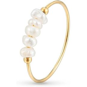 Lightweight Luxury Colorless Baroque Pearl Ring Gold Plated Stainless Steel Stacking Pearl Beaded Statement Finger Rings for Women Girls