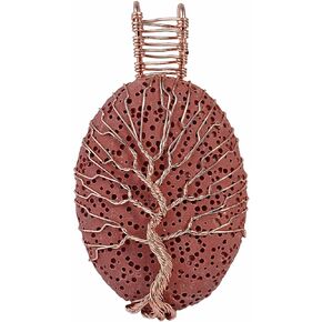 TUMBEELLUWA Tree Stone Pendant Wire Wrapped Handmade Copper Healing Crystal Chakra Jewelry