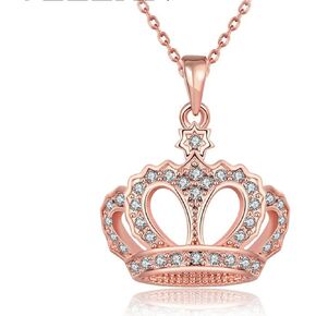 14K Yellow Gold Crown Necklace - 14K Yellow Gold Royal Charm Queen Crown Necklace with Chain - Crown Pendant Necklace For Women and Girls - Crown Necklace for Women