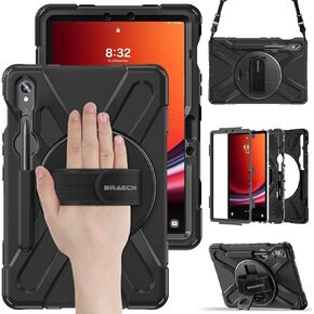 BRAECN Galaxy Tab S9 FE 10.9"/S9 11" /S8/S7 Case 2023/2022, Heavy Duty Shockproof Protective Silicone Case with Kickstand, Shoulder Strap, S Pen Holder for Galaxy Tab S8/S9 SM-X710/X716-Black