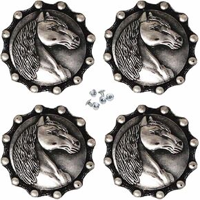 CHALLENGER 1-1/4" Set of 4 Horse Head Engraved Tack Belt Bag Conchos Screw Back Co641