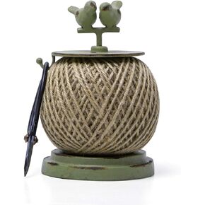 SOFFEE DESIGN Vintage Jute Twine Holder with Scissors for Garden Farmhouse Kitchen Counter Antique Twine Set Birds