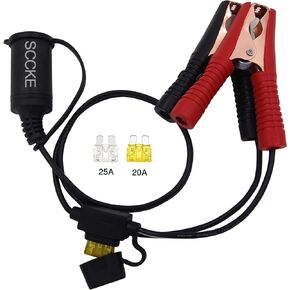 1.6FT/0.5m 14AWG 20A 12V 24V Female Car Cigarette Lighter Socket to Battery Alligator Crocodile Clips Connector, Car Battery Clamp-on Extension Charge Cable with 20A Fuse