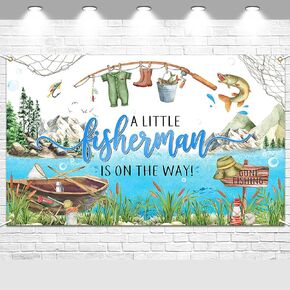 Avezano Fishing Baby Shower Backdrop A Little Fisherman is on The Way Baby Shower Party Decorations Banner Gone Fishing Baby Shower Party Background for Boys 70.8x43.3"