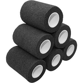 Vet Wrap 3 inch x 6 Pack Black Tape For Skin Bandage Tape Vet Tape Cohesive Bandage Fabric Bandages Self Sticking Bandage Wrap Self Adhering Bandage Wrap Bandage Stretch Self Adhesive Tape